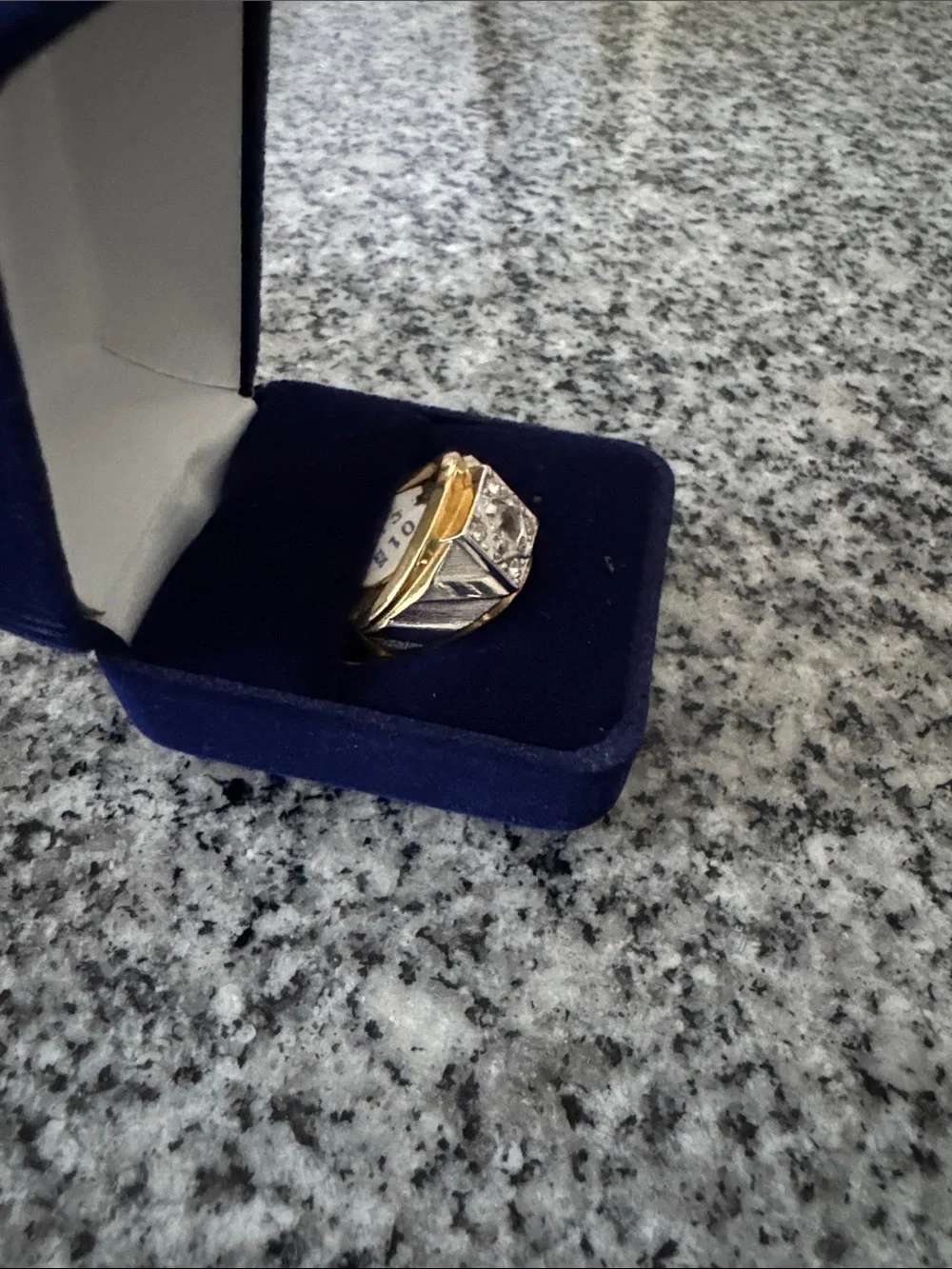 Two-Tone Men's Signet Ring with Center Stone - Gold & White - NWT